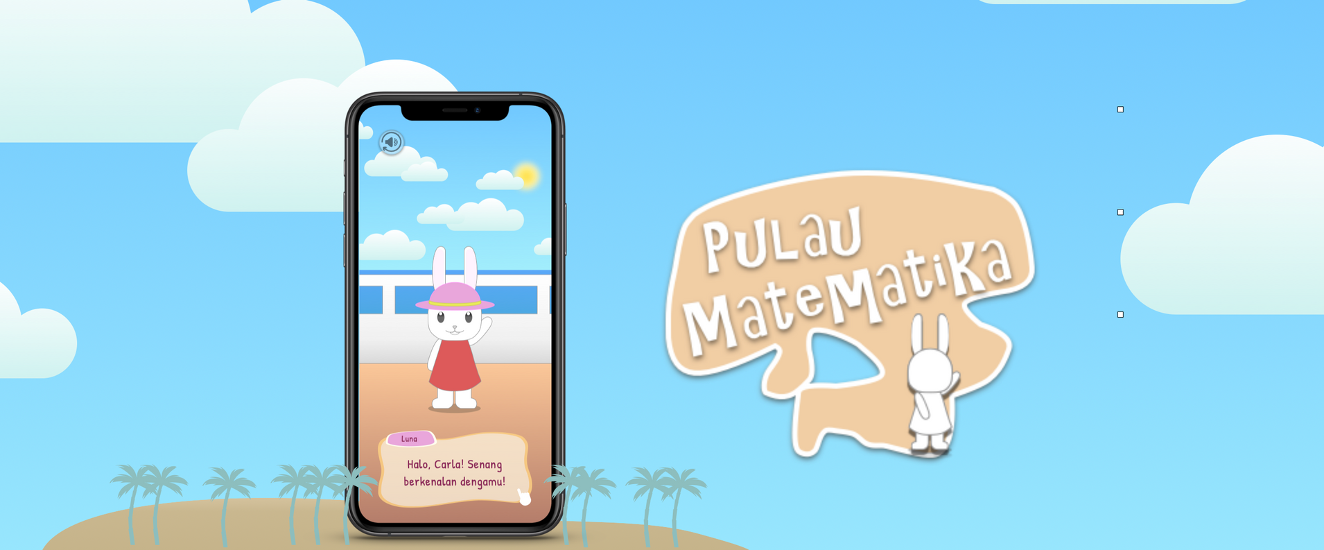 A colorful Pulau Matematika game screen for elementary-school mathematics learning.