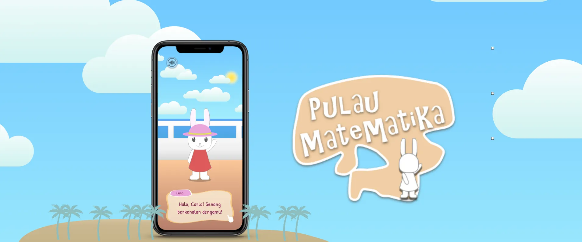 A colorful Pulau Matematika game screen for elementary-school mathematics learning.