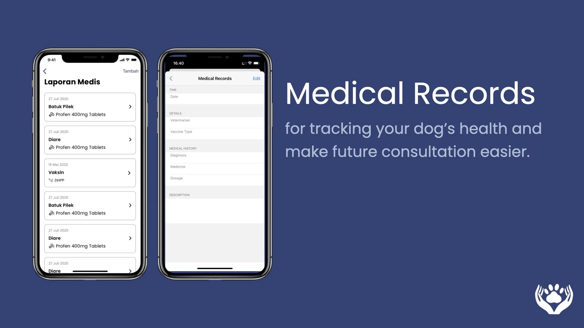 Prevet medical records screens