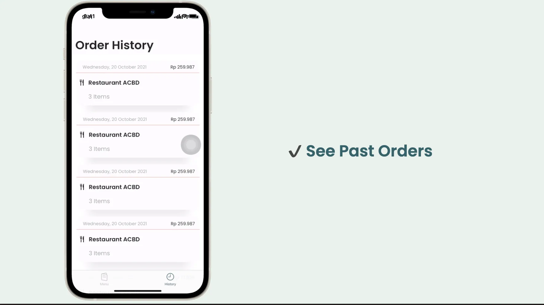 Orderin order history screen