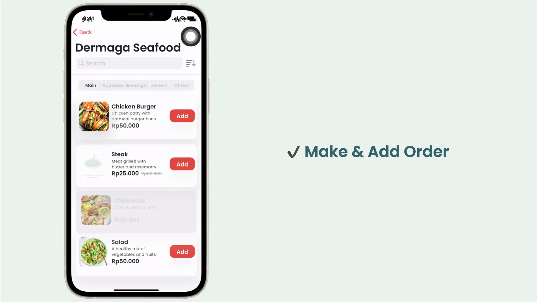 Orderin ordering screen